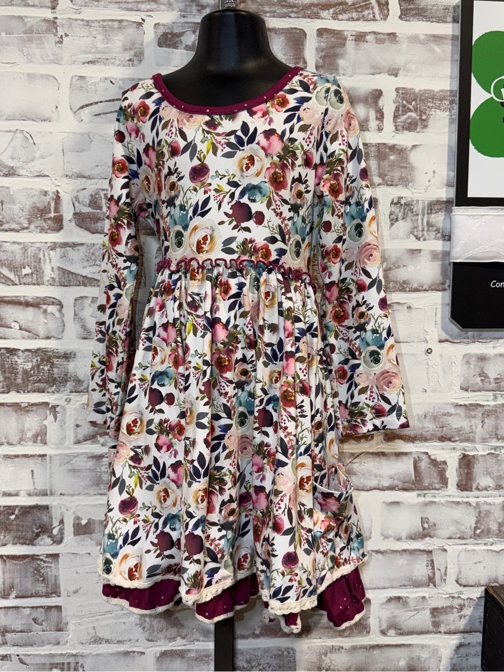 Cheeky plum Floral Long-Sleeve Swing Dress in Cream and Pink